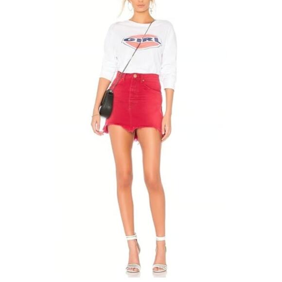 Revolve One Teaspoon Vanguard High Waist Denim Skirt in Red Envy 28 Jean Skirt - Picture 1 of 11